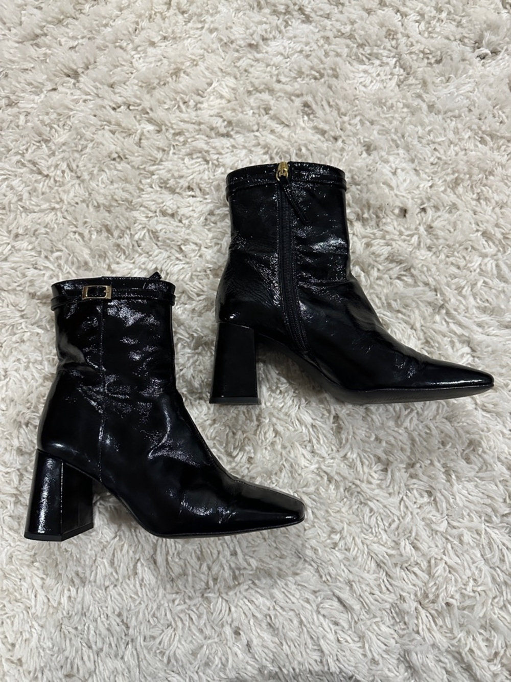 ANA PALMA Luxury Patent Leather Block Heel Feminine Ankle Boots Sz 39/8.5 EUC - Picture 7 of 16